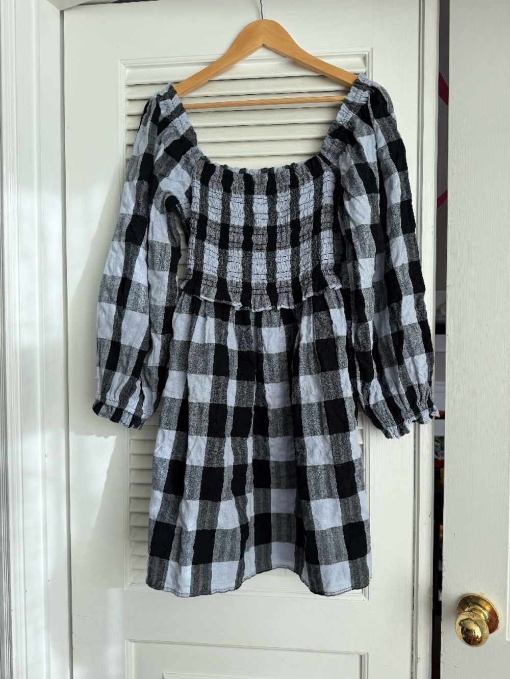 NWT Topshop Gingham Smocked Off Shoulder Mini Dress US 10